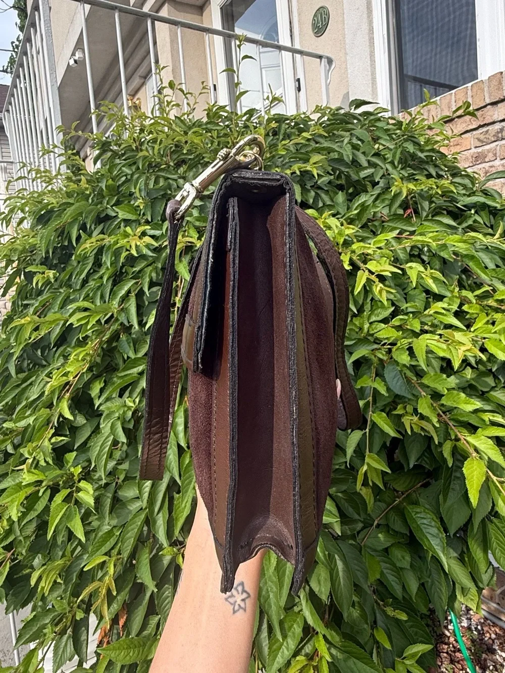 Y2K Vintage Chocolate Brown Leather & Suede Crossbody Shoulder Bag Unisex